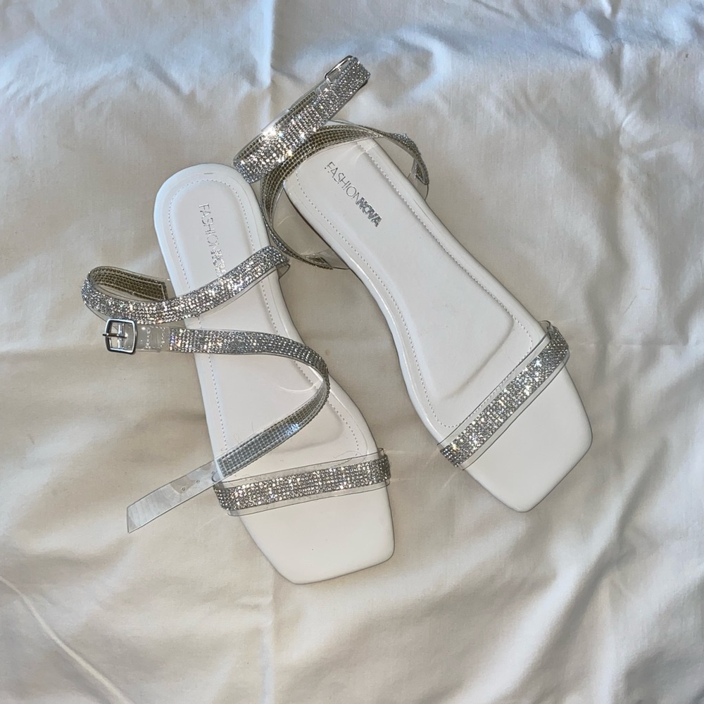 Fashionnova White Sparkle Sandals